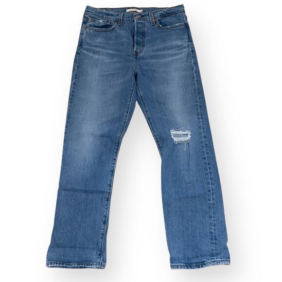 NEW Levi's Premium Wedgie Straight Distressed Jeans Womens Size 29 Medium Wash - Picture 1 of 10